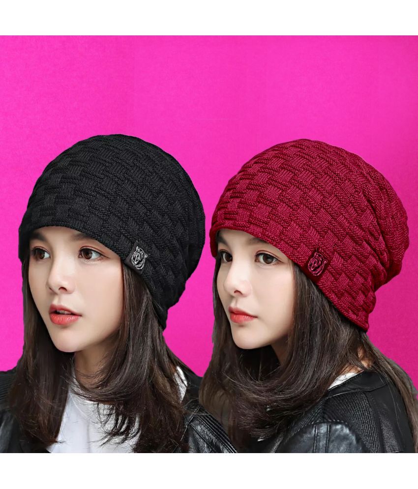     			Alamos Black Woollen Women's Cap ( Pack of 2 )