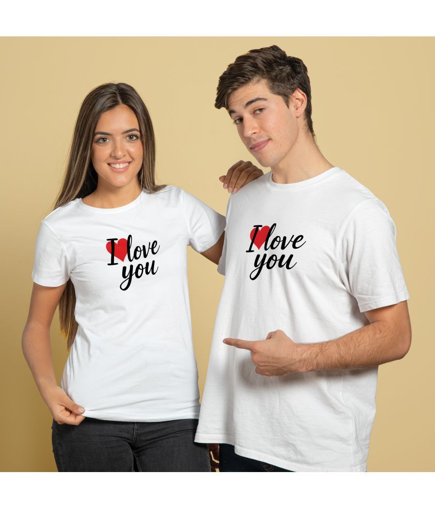     			BINAYAK White Cotton Regular Fit Couple T-Shirt