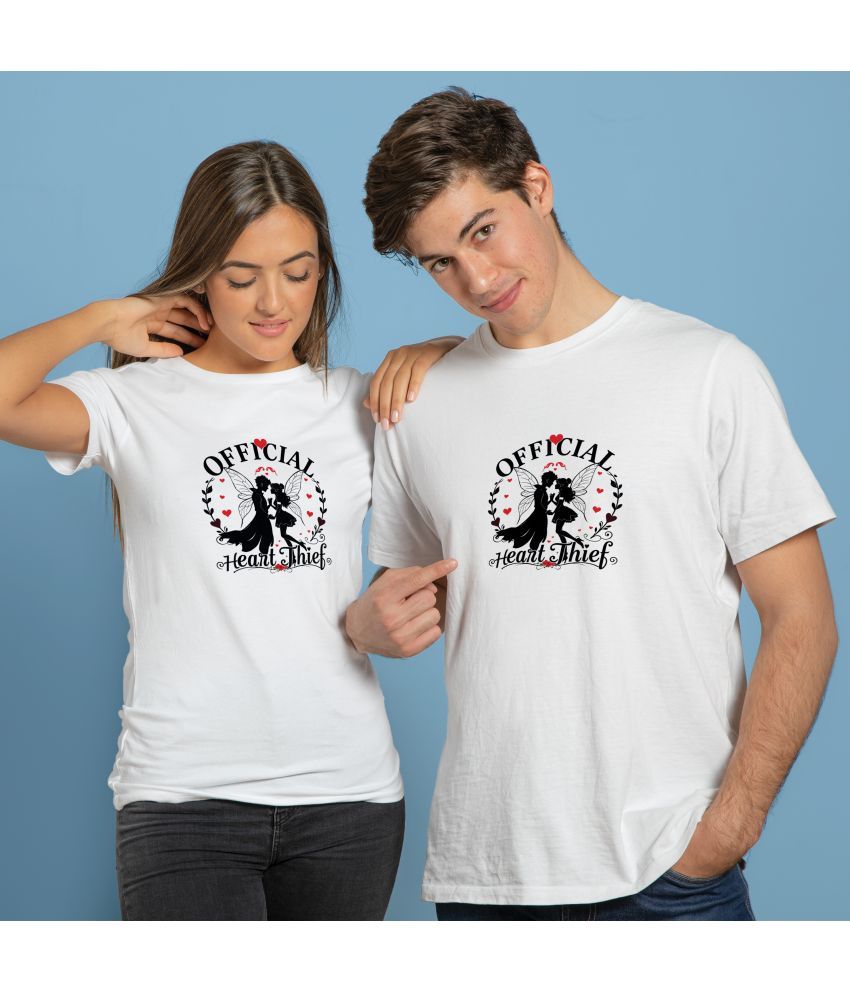     			BINAYAK White Cotton Regular Fit Couple T-Shirt