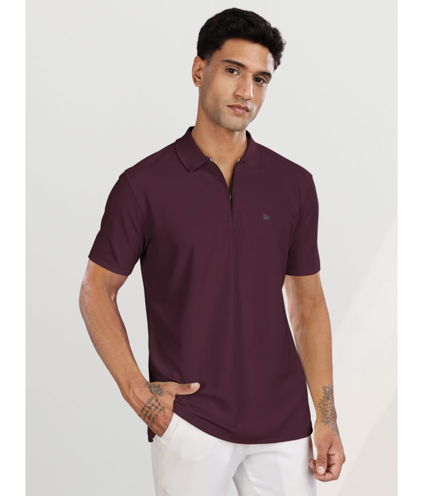     			BULLMER Pack of 1 Polyester Regular Fit Solid Half Sleeves Men's Polo T Shirt ( Burgundy )