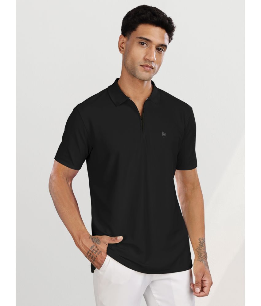     			BULLMER Pack of 1 Polyester Regular Fit Solid Half Sleeves Men's Polo T Shirt ( Black )