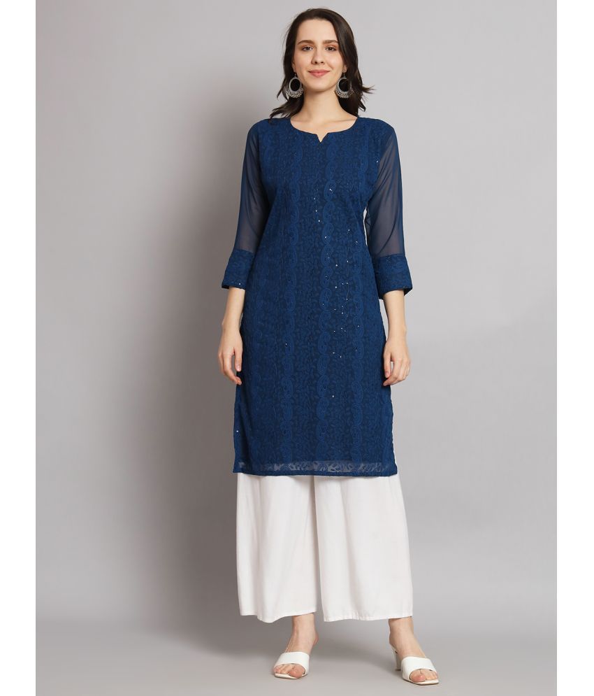     			Felopie Pack of 1 Georgette Embroidered A-line Women's Kurti - ( Navy Blue )