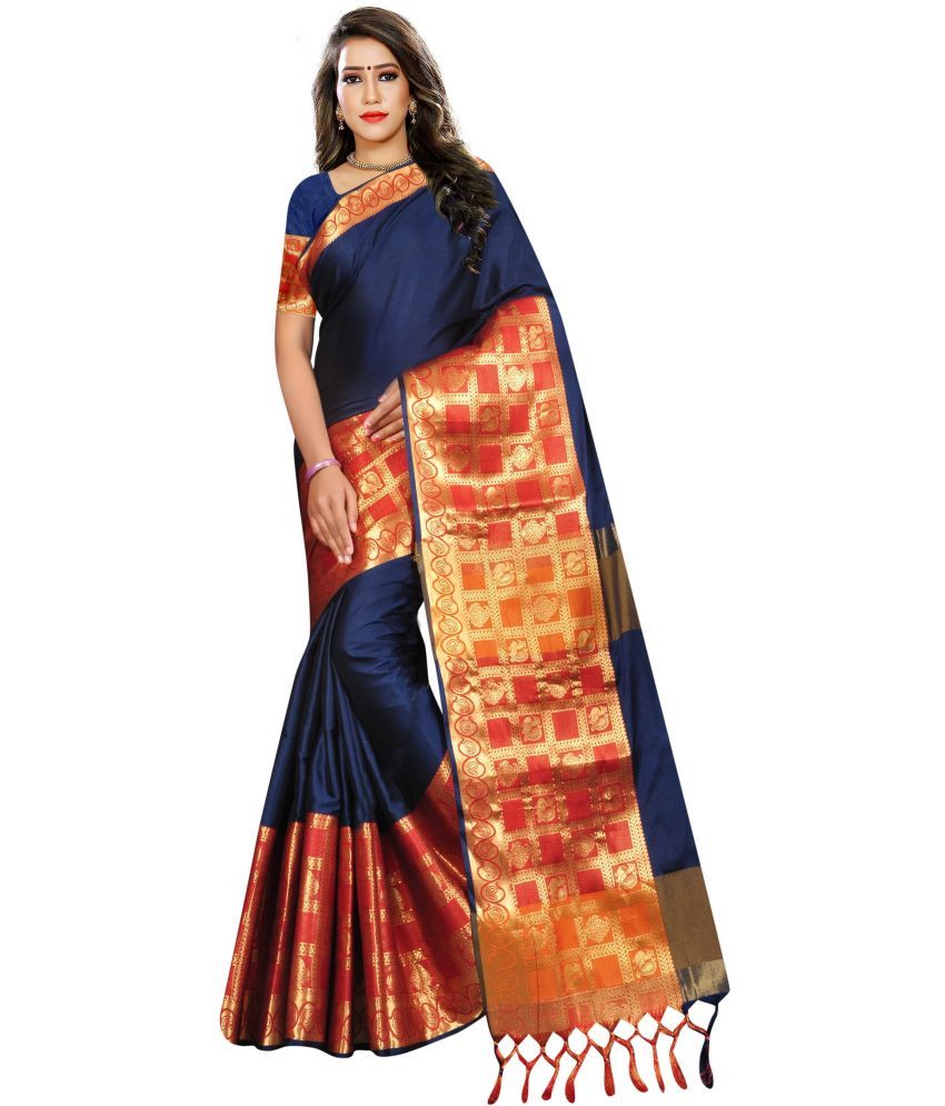     			Indian Fashionista Cotton Blend Embellished Saree With Blouse Piece ( Multicolor3 , Pack of 1 )