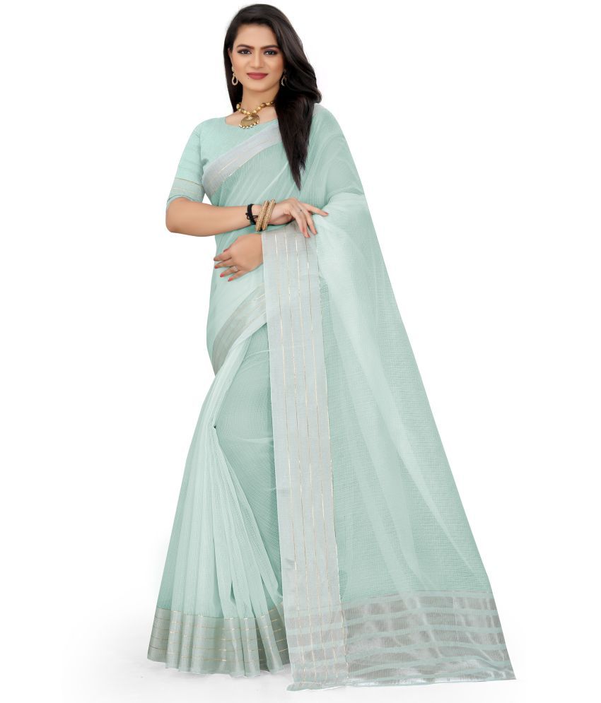     			Indian Fashionista Cotton Blend Solid Saree With Blouse Piece ( SkyBlue , Pack of 1 )