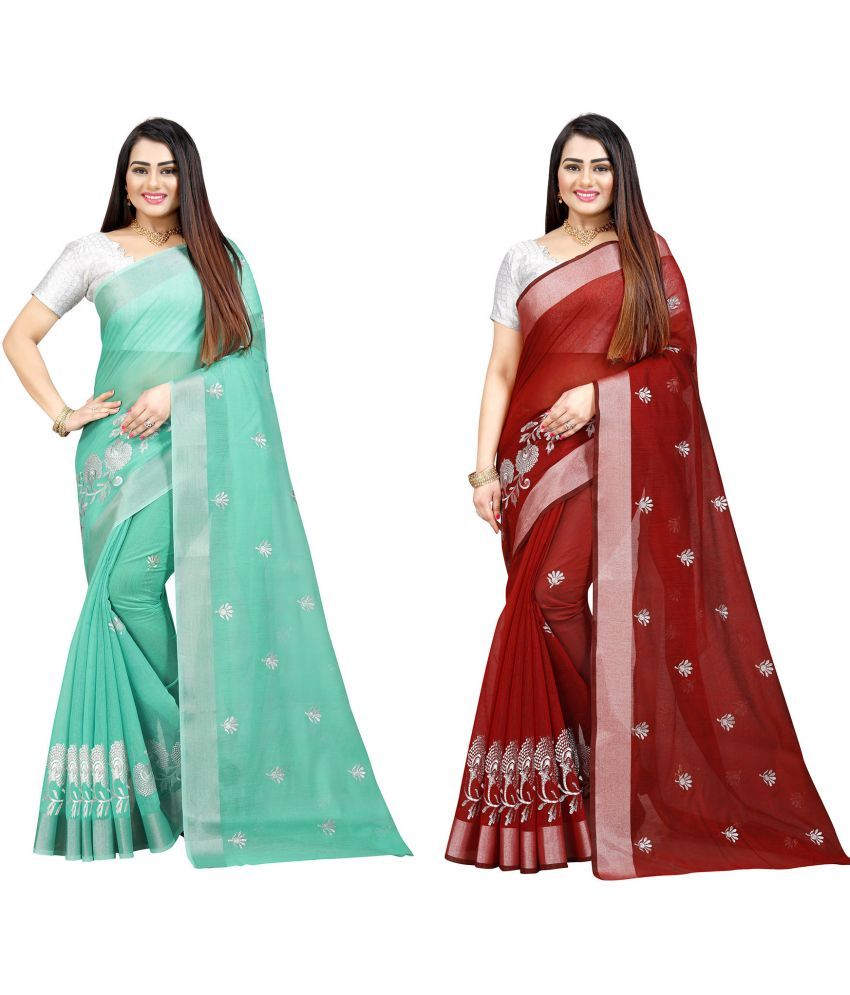     			Indian Fashionista Cotton Silk Embroidered Saree With Blouse Piece ( Multicolor9 , Pack of 1 )