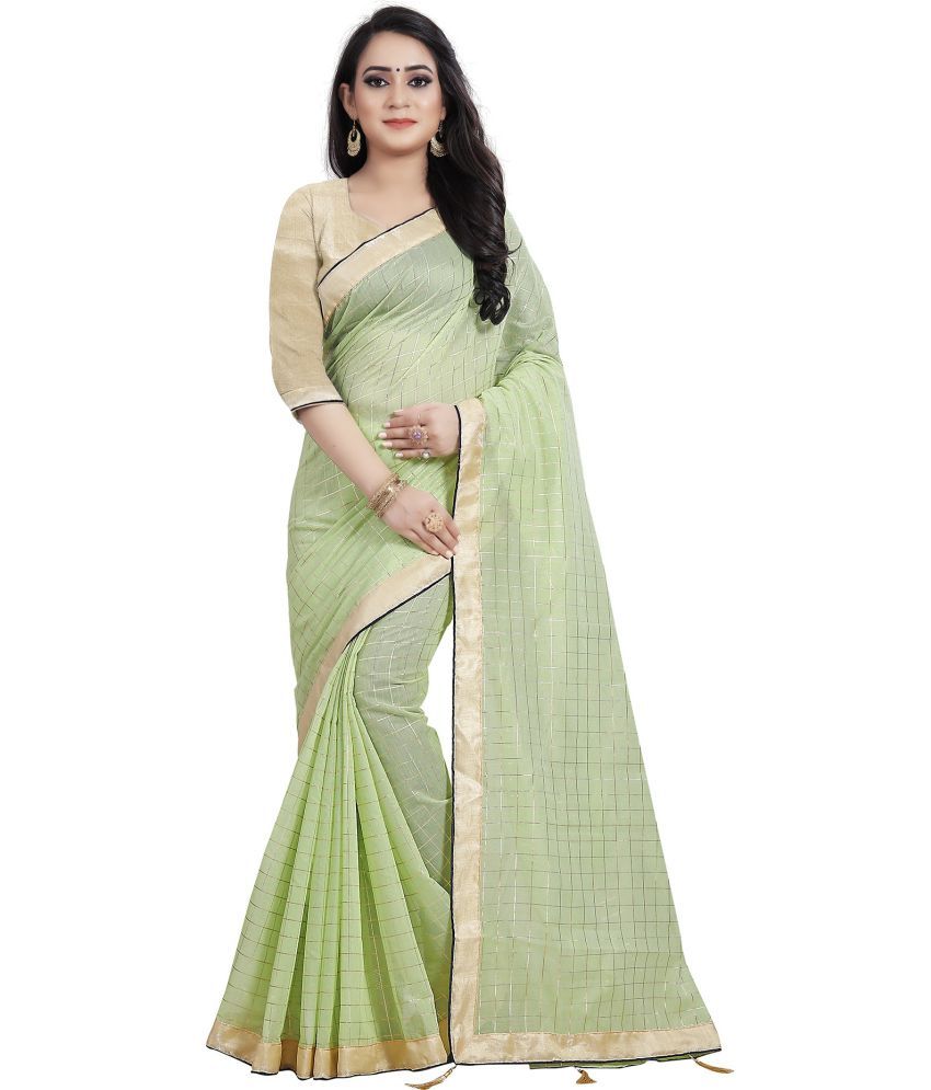     			Indian Fashionista Cotton Silk Printed Saree With Blouse Piece ( Light Green , Pack of 1 )