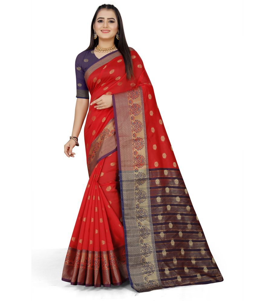     			Indian Fashionista Cotton Silk Printed Saree With Blouse Piece ( Red , Pack of 1 )