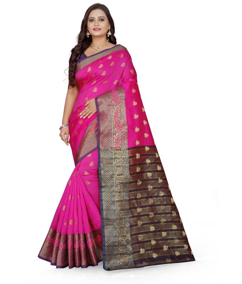     			Indian Fashionista Cotton Silk Printed Saree With Blouse Piece ( Pink , Pack of 1 )