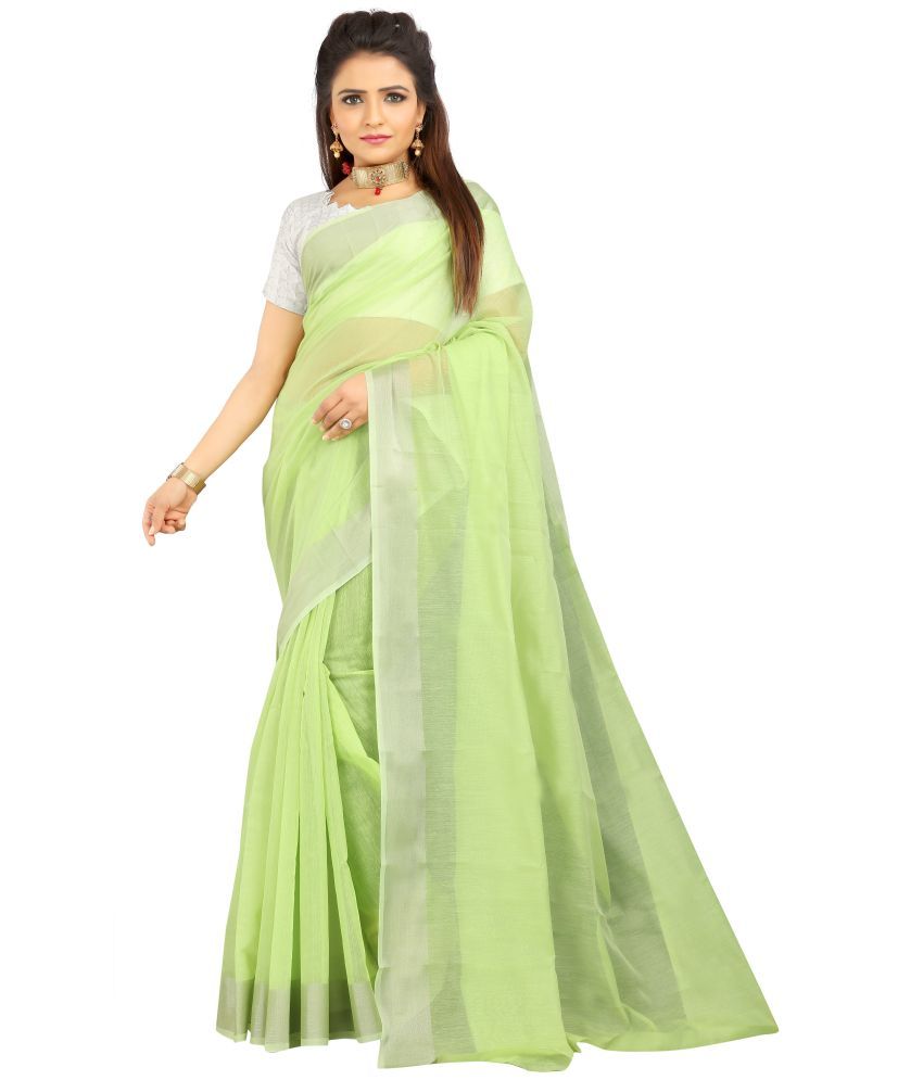     			Indian Fashionista Cotton Silk Solid Saree With Blouse Piece ( Light Green , Pack of 1 )