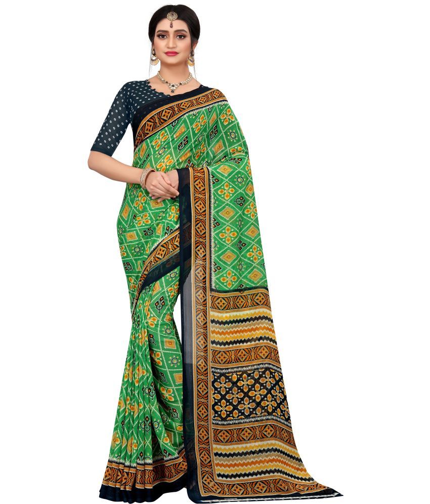     			Indian Fashionista Georgette Printed Saree With Blouse Piece ( Light Green , Pack of 1 )