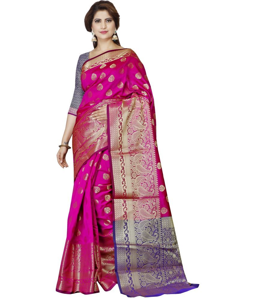     			Indian Fashionista Jacquard Woven Saree With Blouse Piece ( Magenta , Pack of 1 )