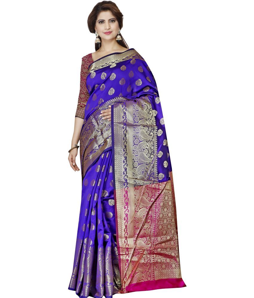     			Indian Fashionista Jacquard Woven Saree With Blouse Piece ( Blue , Pack of 1 )