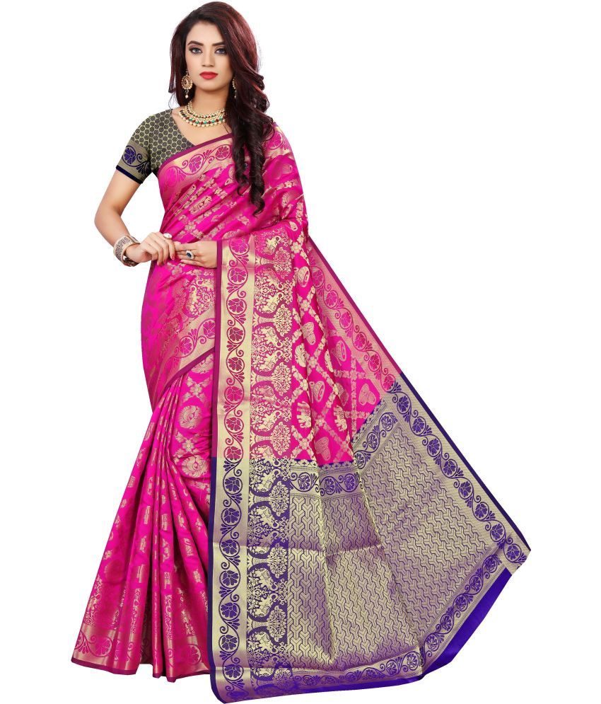     			Indian Fashionista Silk Blend Embellished Saree With Blouse Piece ( Pink , Pack of 1 )