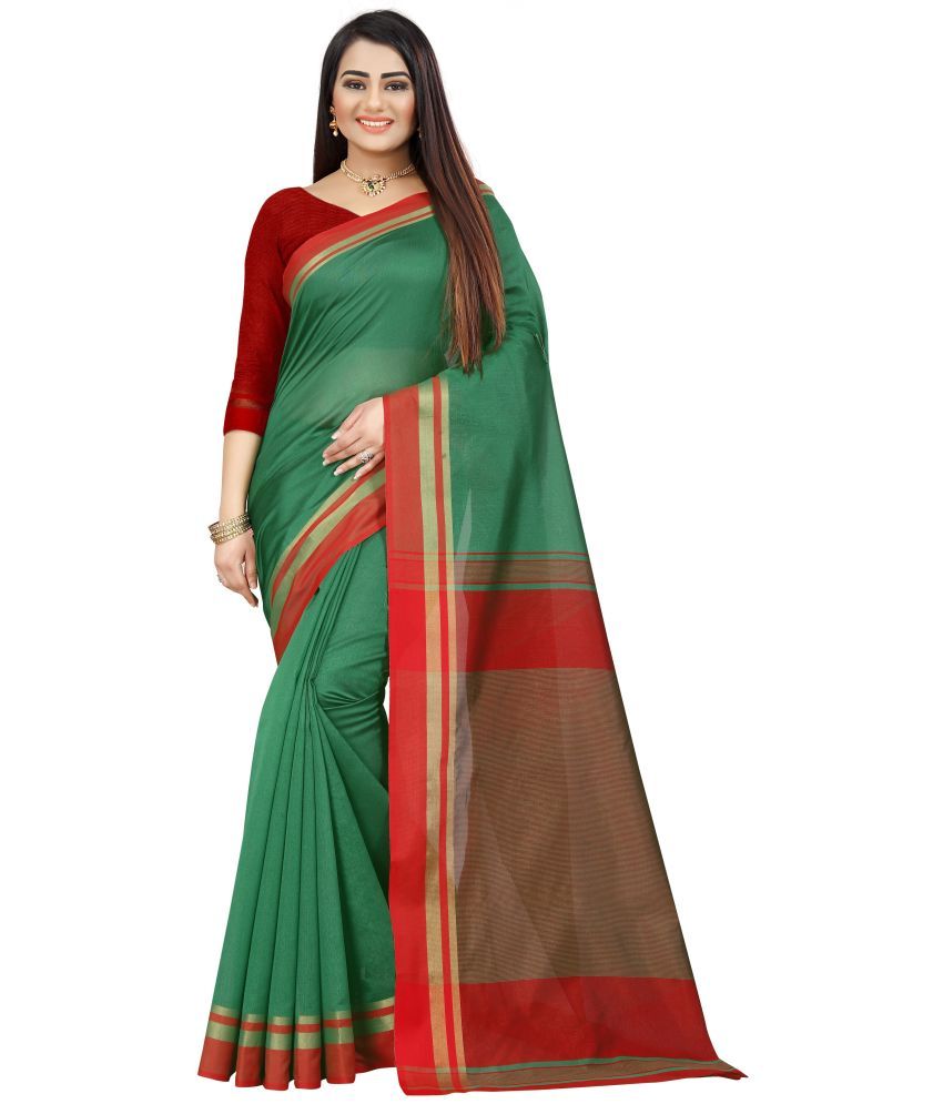     			Indian Fashionista Silk Blend Woven Saree With Blouse Piece ( Green , Pack of 1 )