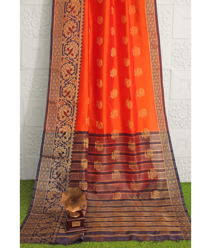     			Indian Fashionista Silk Blend Woven Saree With Blouse Piece ( Orange , Pack of 1 )