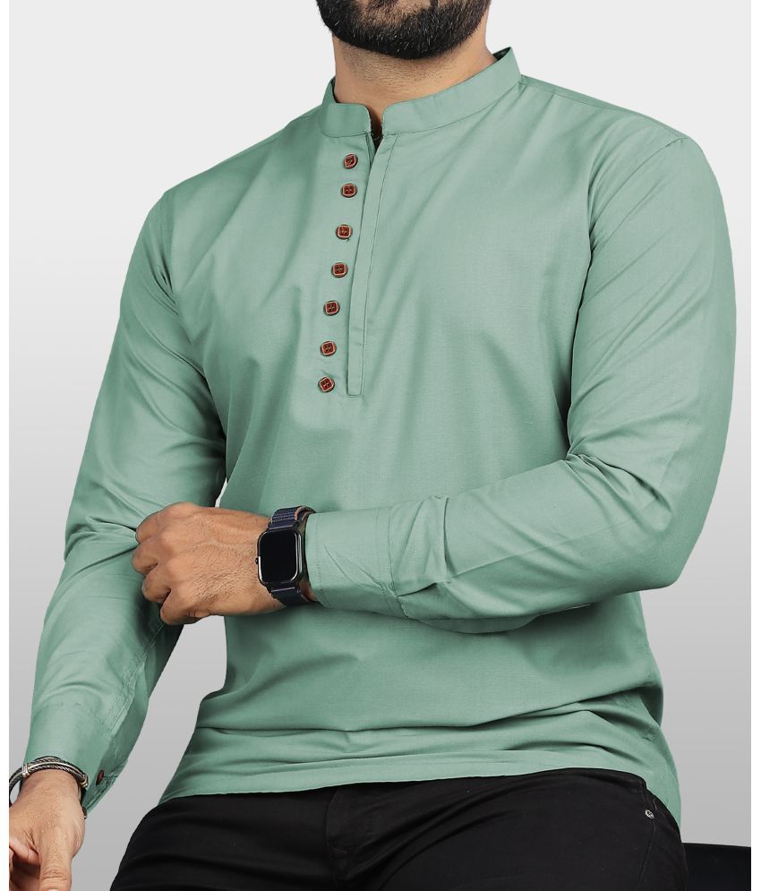     			VTEXX Light Green Cotton Blend Men's Shirt Style Kurta ( Pack of 1 )