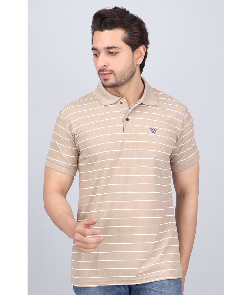     			WILD ELEPHANT Pack of 1 Polyester Regular Fit Striped Half Sleeves Men's Polo T Shirt ( Beige )