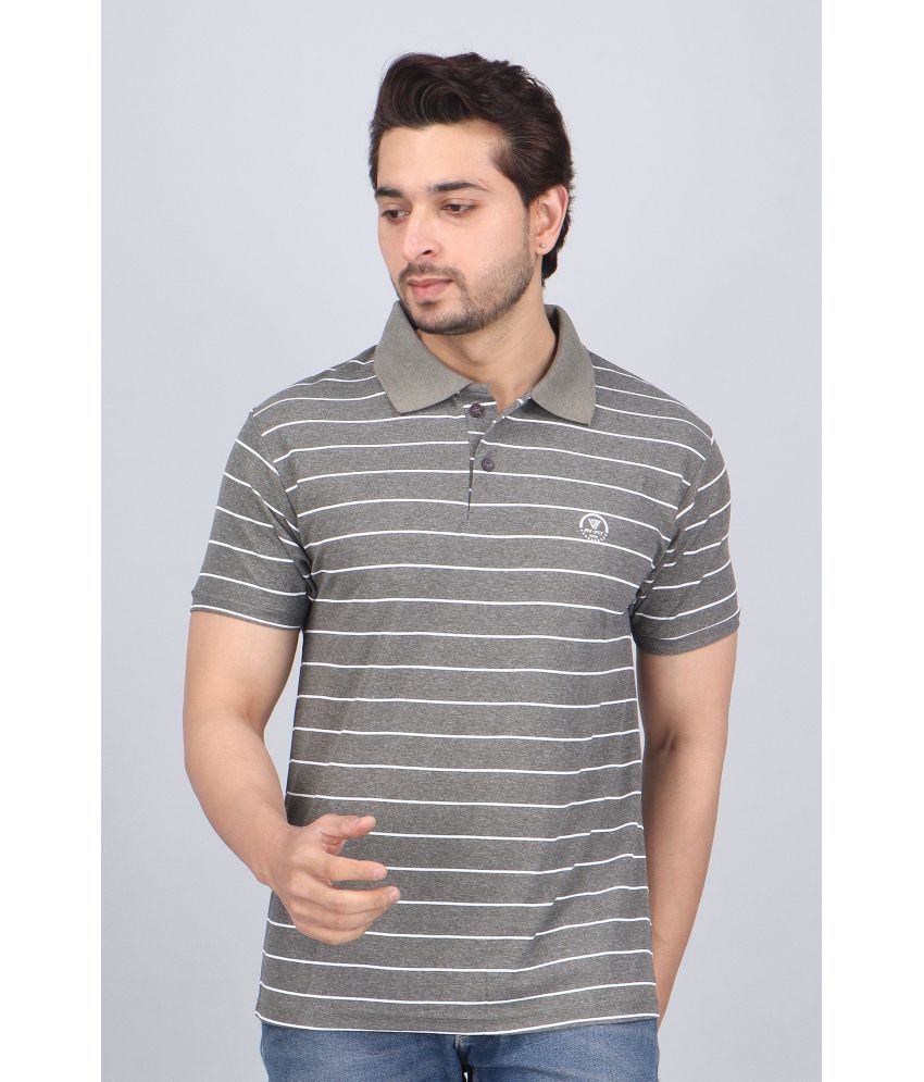     			WILD ELEPHANT Pack of 1 Polyester Regular Fit Striped Half Sleeves Men's Polo T Shirt ( Grey )