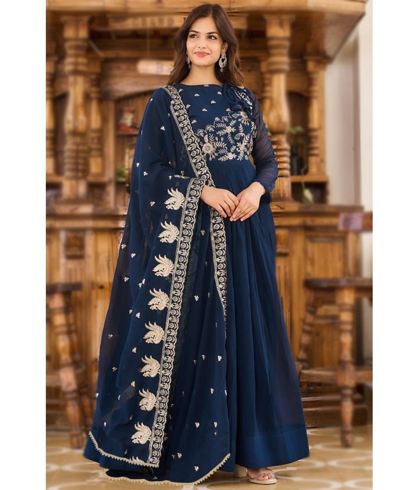     			kedar fab Navy Blue Anarkali Georgette Women's Stitched Ethnic Gown ( Pack of 1 )