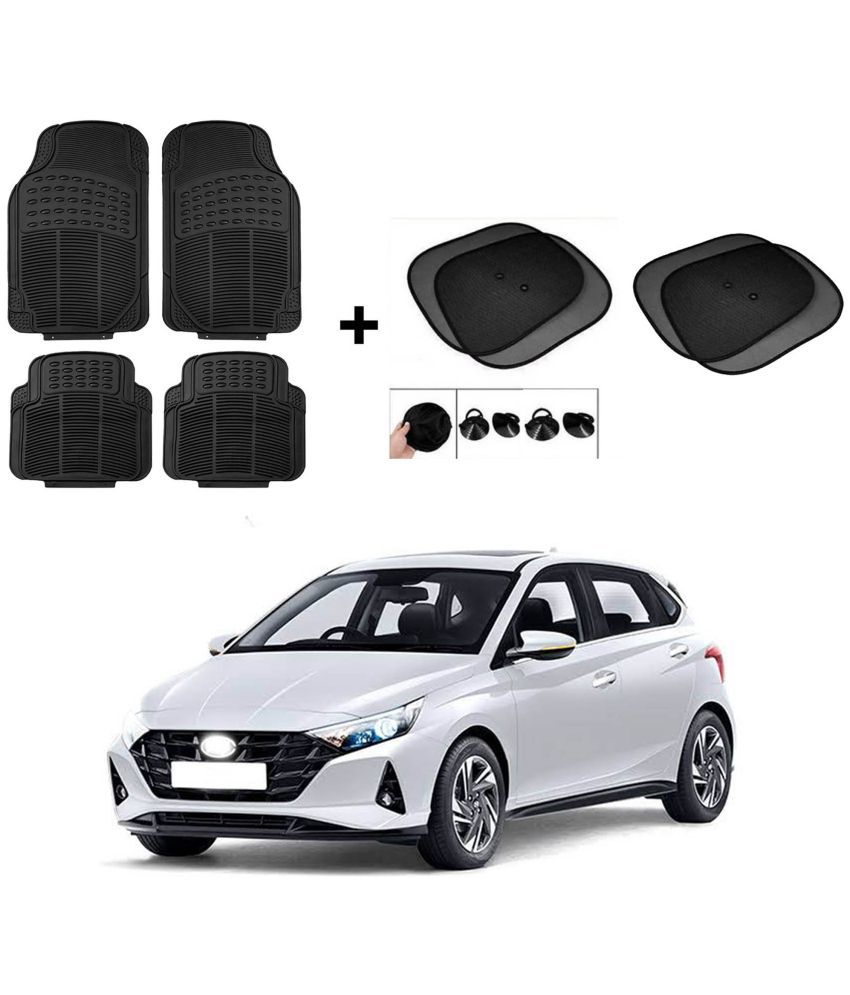     			ARLOOK Car Rubber Foot Mat (Set Of 4) + Sunshades (Set Of 4) For Hundai  i20 new  (All Models)