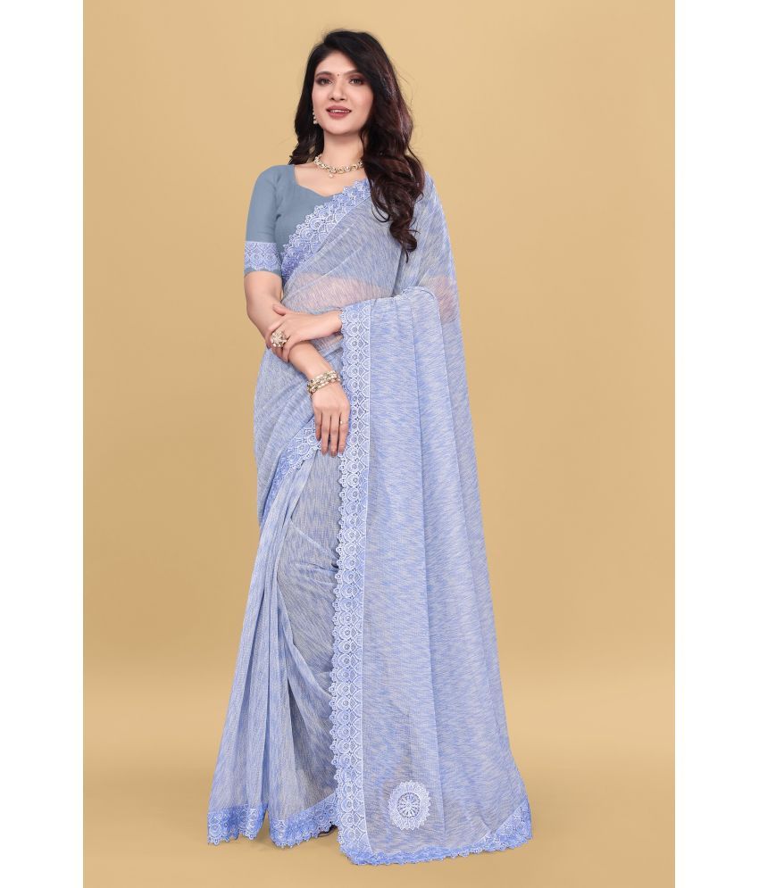     			Aika Lycra Embellished Saree With Blouse Piece ( SkyBlue , Pack of 1 )