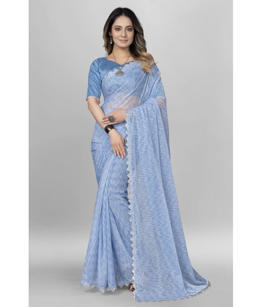     			Apnisha Lycra Embellished Saree With Blouse Piece ( SkyBlue , Pack of 1 )