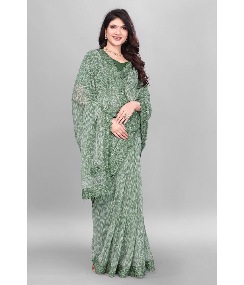     			JULEE Lycra Self Design Saree With Blouse Piece ( Green , Pack of 1 )