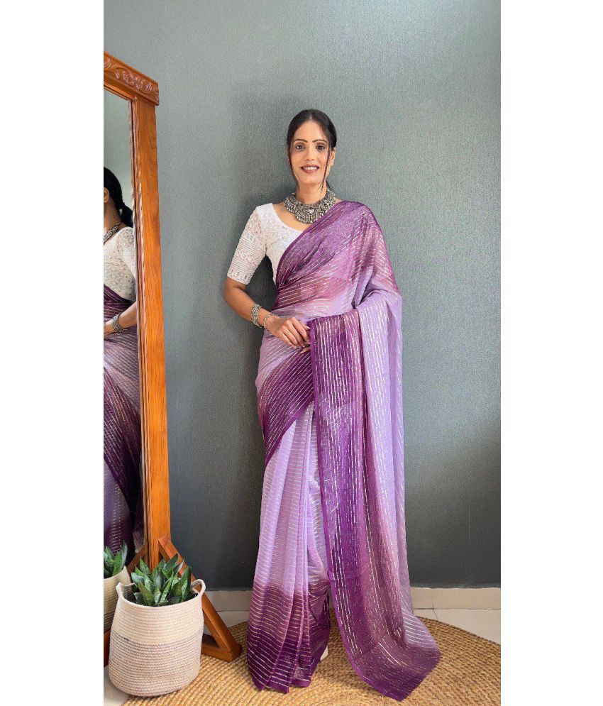     			KV Fashion Chiffon Striped Saree With Blouse Piece ( Purple , Pack of 1 )