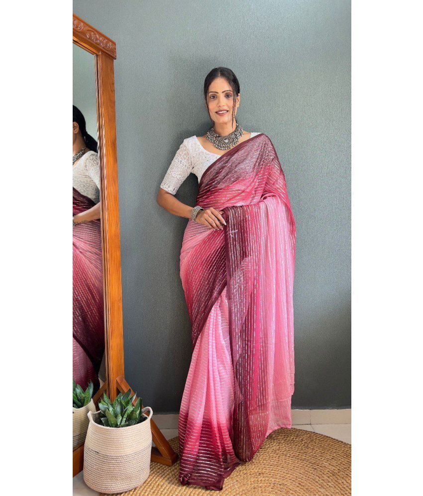     			KV Fashion Chiffon Striped Saree With Blouse Piece ( Pink , Pack of 1 )