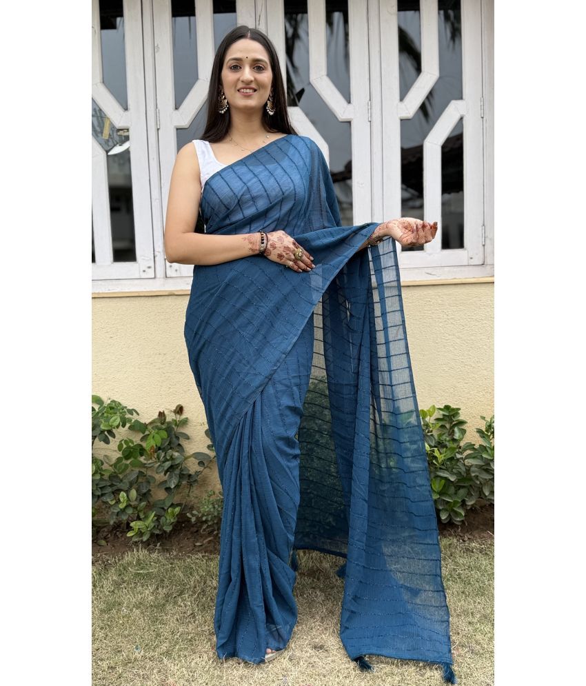     			KV Fashion Chiffon Striped Saree With Blouse Piece ( Aqua Blue , Pack of 1 )