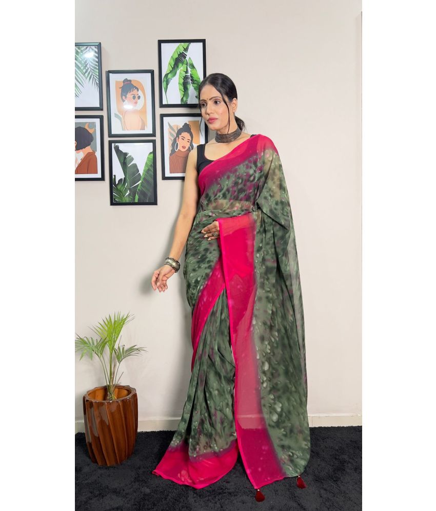     			KV Fashion Georgette Embellished Saree With Blouse Piece ( Green , Pack of 1 )