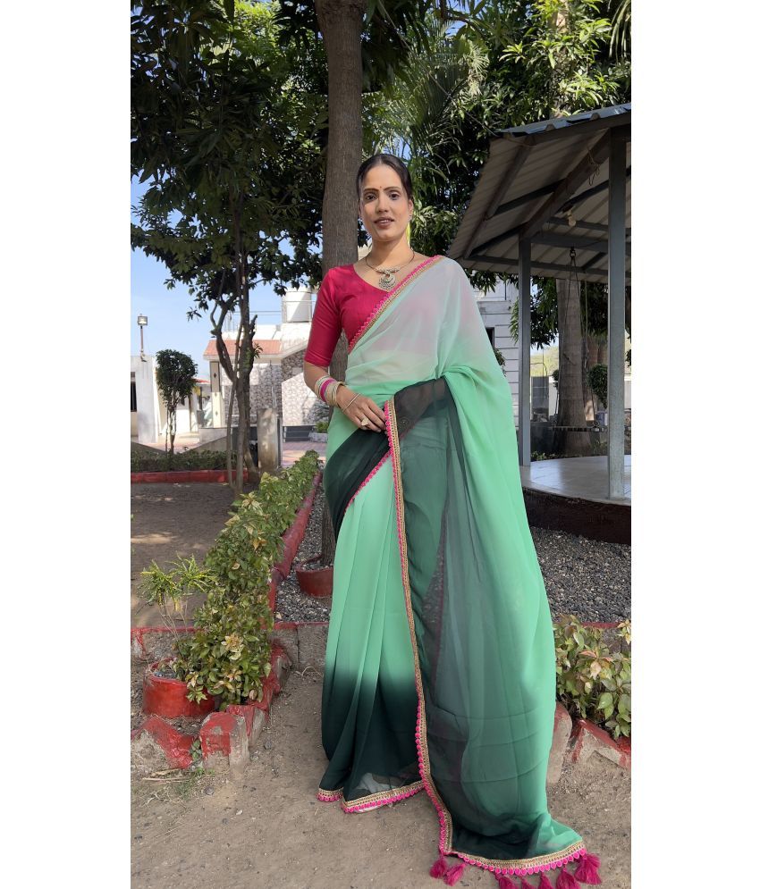     			KV Fashion Georgette Embroidered Saree With Blouse Piece ( Green , Pack of 1 )