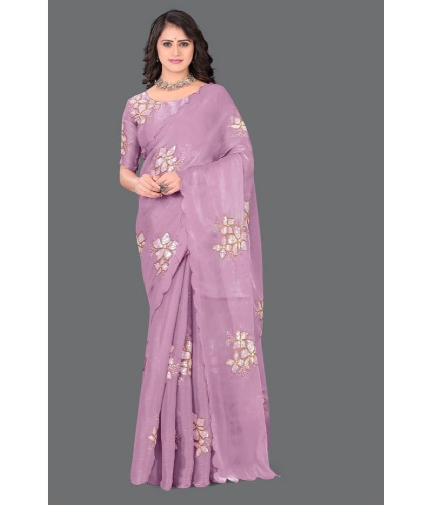     			KV Fashion Organza Embroidered Saree With Blouse Piece ( Purple , Pack of 1 )