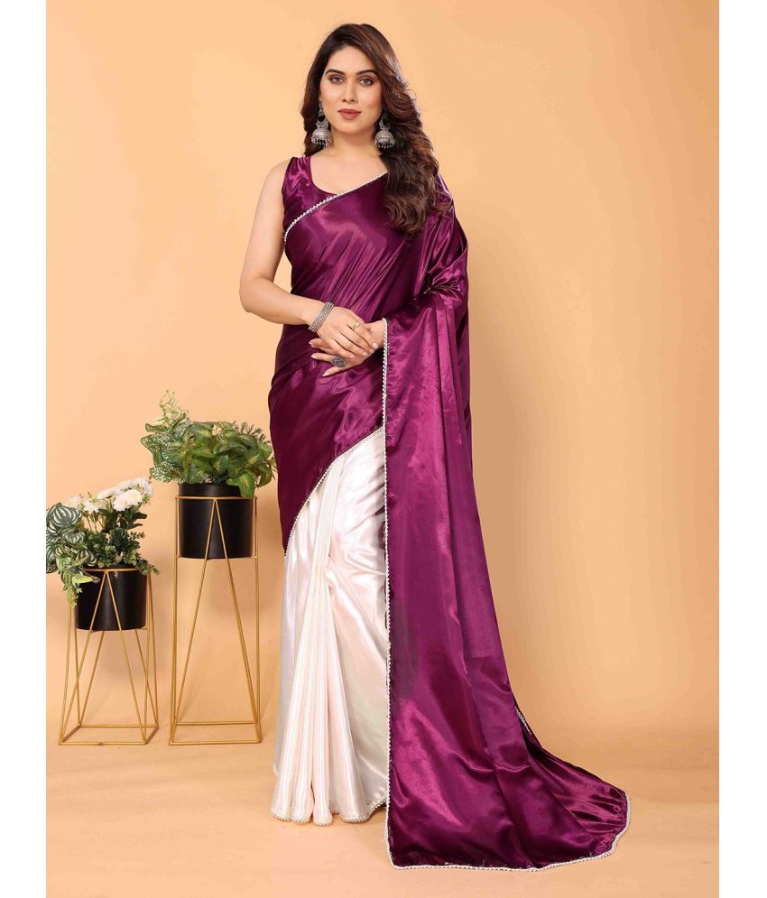     			KV Fashion Satin Solid Saree With Blouse Piece ( Purple , Pack of 1 )