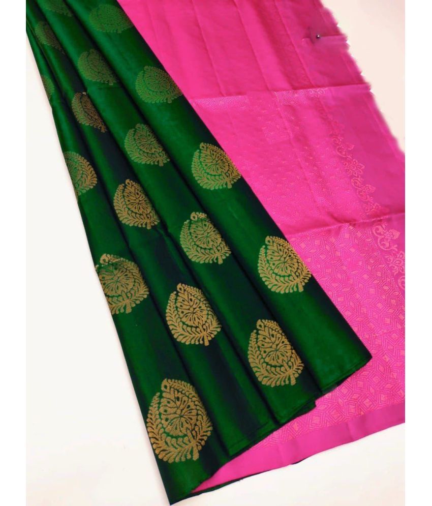     			KV Fashion Silk Blend Embellished Saree With Blouse Piece ( Green , Pack of 1 )