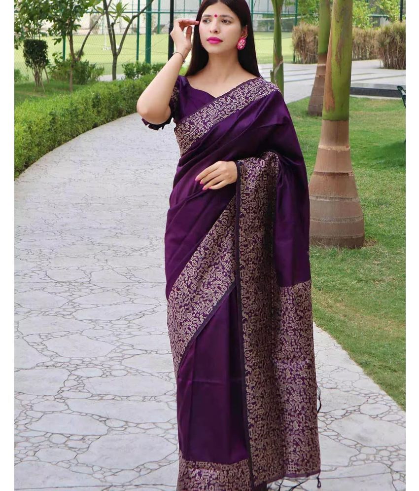     			KV Fashion Silk Blend Embellished Saree With Blouse Piece ( Wine , Pack of 1 )