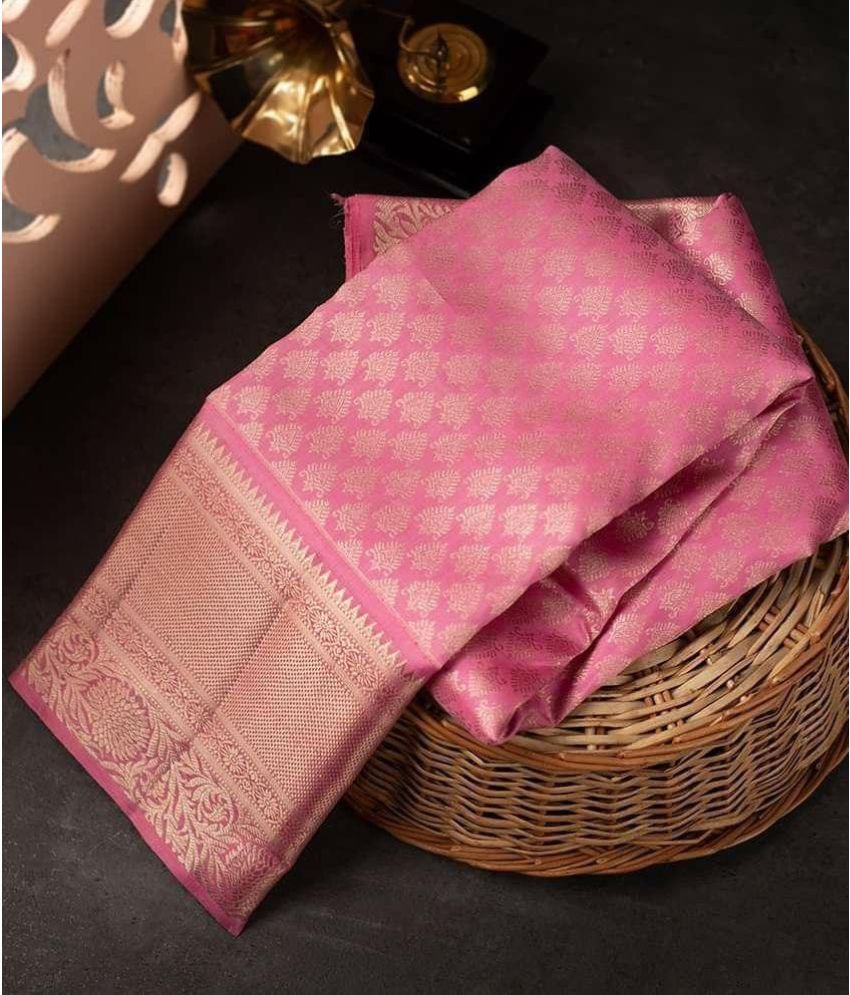     			KV Fashion Silk Blend Embellished Saree With Blouse Piece ( Pink , Pack of 1 )