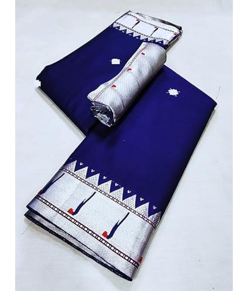     			KV Fashion Silk Blend Embellished Saree With Blouse Piece ( Blue , Pack of 1 )