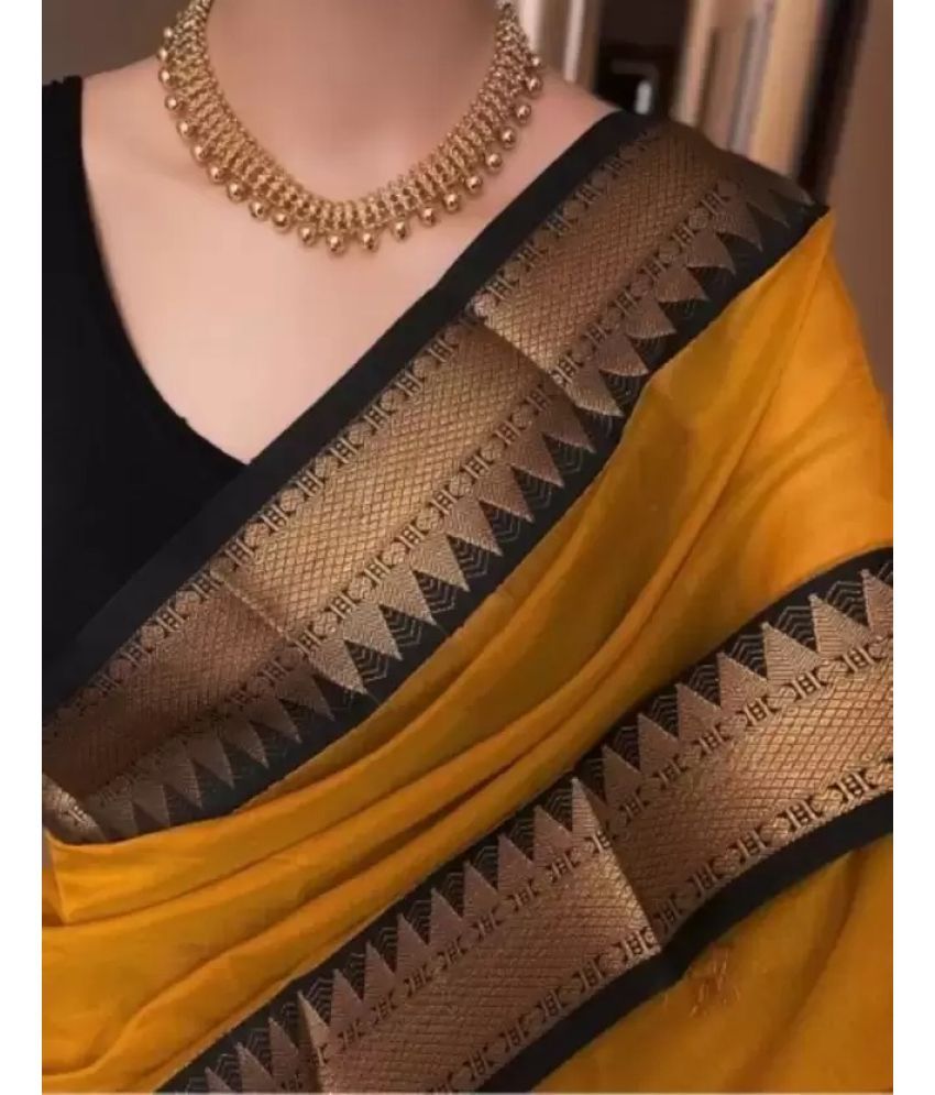     			KV Fashion Silk Blend Woven Saree With Blouse Piece ( Mustard , Pack of 1 )