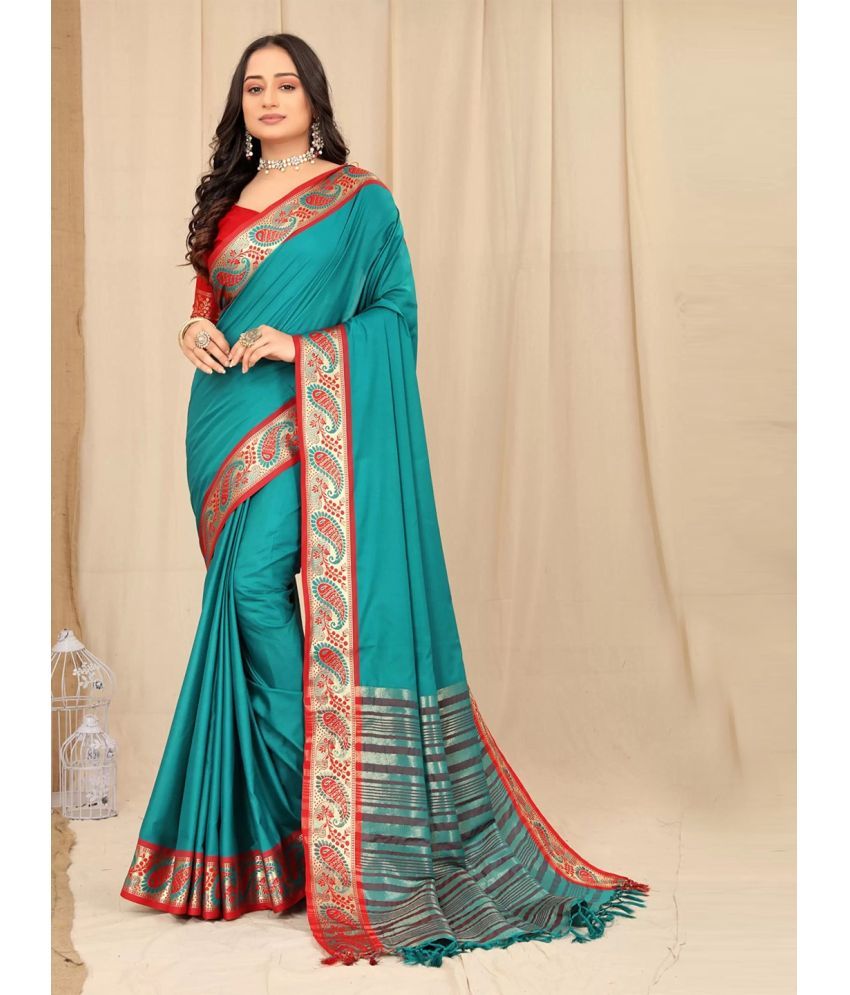     			KV Fashion Silk Embellished Saree With Blouse Piece ( SkyBlue , Pack of 1 )