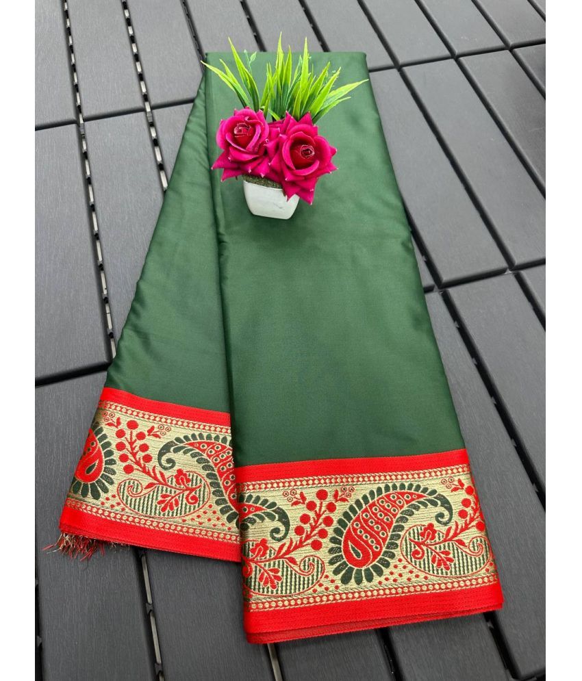     			KV Fashion Silk Woven Saree With Blouse Piece ( Green , Pack of 1 )