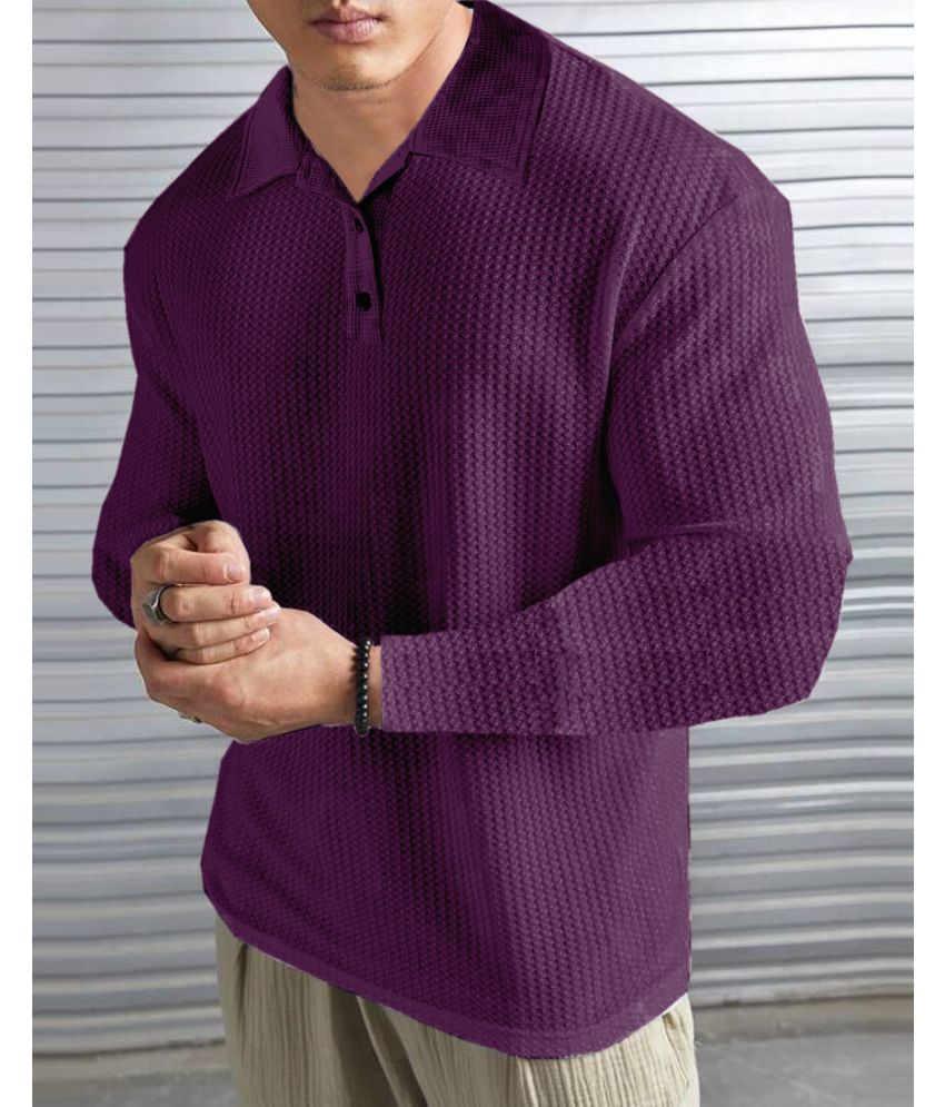     			LEWEL Pack of 1 Polyester Regular Fit Self Design Full Sleeves Men's Polo T Shirt ( Purple )