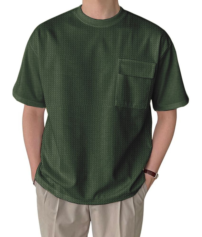     			LEWEL Polyester Regular Fit Self Design Half Sleeves Men's Round T-Shirt - Green ( Pack of 1 )