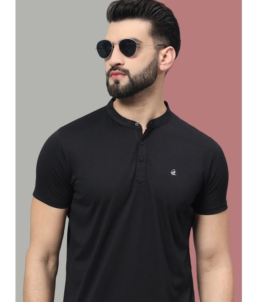     			OGEN Cotton Blend Regular Fit Solid Half Sleeves Men's Mandarin Collar T-Shirt - Black ( Pack of 1 )