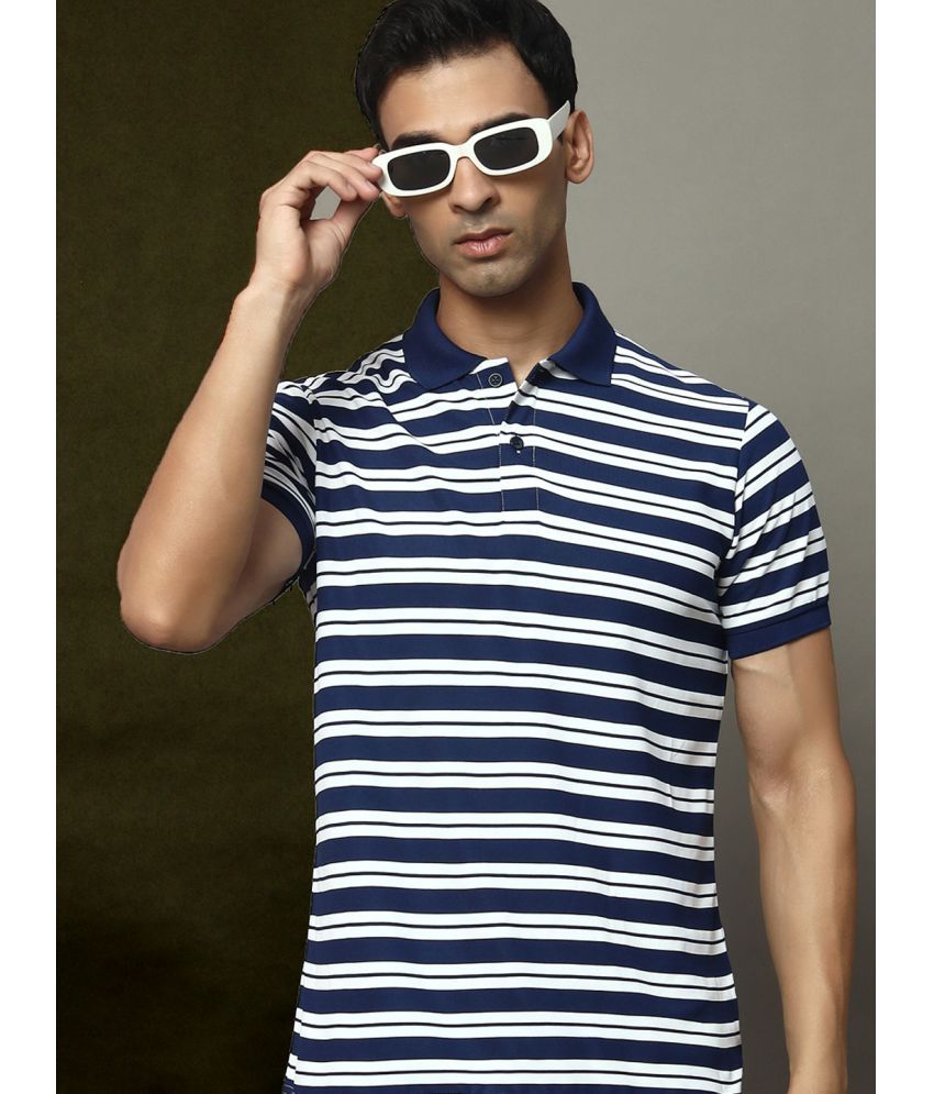     			OGEN Pack of 1 Cotton Blend Regular Fit Striped Half Sleeves Men's Polo T Shirt ( Navy Blue )