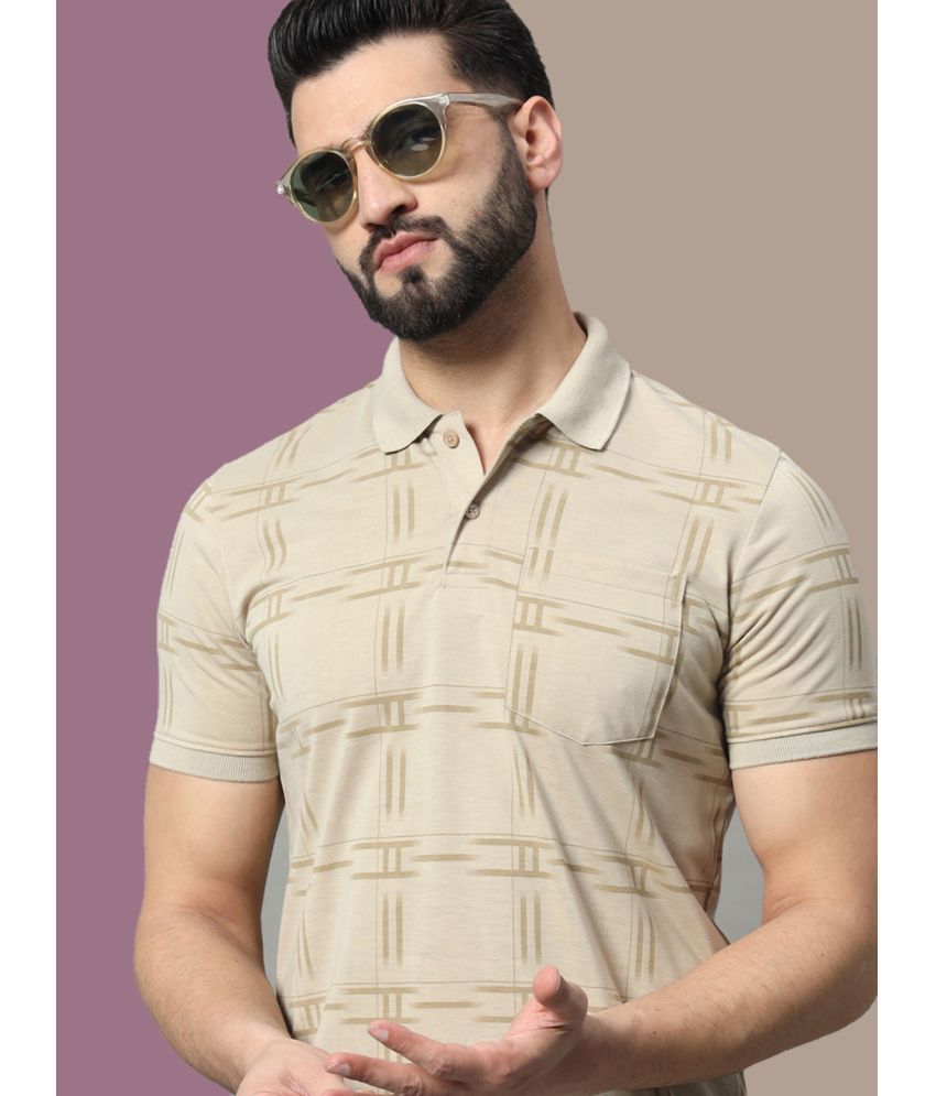     			OGEN Pack of 1 Cotton Blend Regular Fit Printed Half Sleeves Men's Polo T Shirt ( Beige )