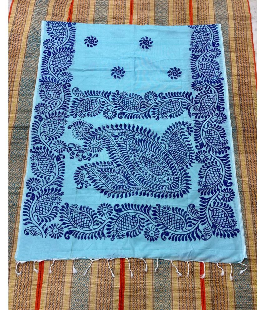     			SARADA HANDLOOM Cotton Printed Saree With Blouse Piece ( Blue , Pack of 1 )