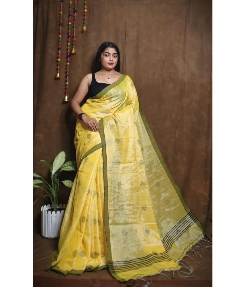     			SARADA HANDLOOM Cotton Printed Saree With Blouse Piece ( Yellow , Pack of 1 )