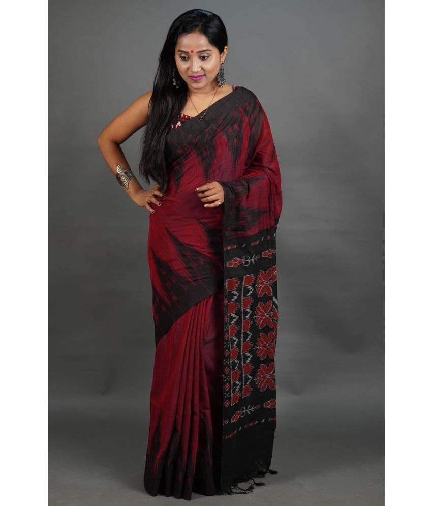     			SARADA HANDLOOM Cotton Printed Saree With Blouse Piece ( Red , Pack of 1 )