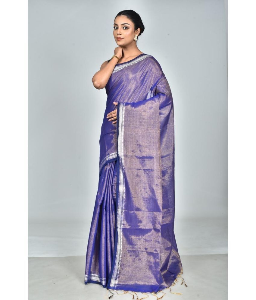     			SARADA HANDLOOM Cotton Woven Saree With Blouse Piece ( Blue , Pack of 1 )